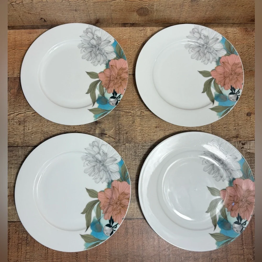 Spode Home FLORAL SKETCHES  Salad /Dessert Plates 7.5” Set Of 4 Flowers EUC